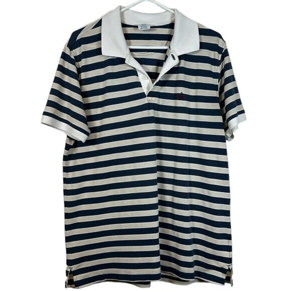 Men's Brooks Brothers Striped Casual Blue Tan Polo Size Large EUC #0435-LA - Picture 1 of 5